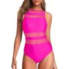 imageHolipick Women High Neck One Piece Swimsuits for Women Mesh Bathing Suits Open Back SwimwearHot Pink