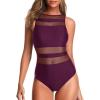 imageHolipick Women High Neck One Piece Swimsuits for Women Mesh Bathing Suits Open Back SwimwearPurple