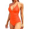 imageHolipick Women One Piece Swimsuits Tummy Control Bathing Suits Halter Swimwear Sexy V Neck Swim SuitOrange