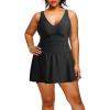imageHolipick Women Plus Size One Piece Swim Dress Tummy Control Swimsuit with SkirtBlack