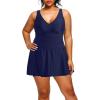imageHolipick Women Plus Size One Piece Swim Dress Tummy Control Swimsuit with SkirtNavy Blue