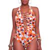 imageHolipick Women Sexy One Piece Swimsuit One Shoulder Bathing Suit Lace Up Swimwear MonokiniOrange Geometric