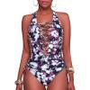 imageHolipick Women Sexy One Piece Swimsuit One Shoulder Bathing Suit Lace Up Swimwear MonokiniPurple Floral