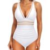 imageHolipick Women Tummy Control One Piece Swimsuit Sexy V Neck Mesh Bathing Suit Slimming Push Up SwimwearWhite