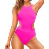 imageHolipick Womens One Piece Swimsuit Cutout High Neck Bathing Suits Tummy Control Swimwear for Teen GirlsHot Pink