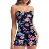 imageHolipick Womens Tummy Control One Piece Swim Dress Strapless Swimsuit Bandeau Skirted Bathing SuitsPink Floral