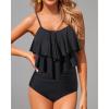 imageHolipick High Waisted Tankini Swimsuits for Women Ruffle Tops with Tummy Control Bottom Two Piece Bathing SuitBlack