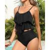 imageHolipick High Waisted Tankini Swimsuits for Women Ruffle Tops with Tummy Control Bottom Two Piece Bathing SuitBlack