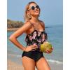 imageHolipick High Waisted Tankini Swimsuits for Women Ruffle Tops with Tummy Control Bottom Two Piece Bathing SuitBlack Floral
