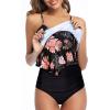 imageHolipick High Waisted Tankini Swimsuits for Women Ruffle Tops with Tummy Control Bottom Two Piece Bathing SuitBlack Floral