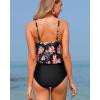 imageHolipick High Waisted Tankini Swimsuits for Women Ruffle Tops with Tummy Control Bottom Two Piece Bathing SuitBlack Floral