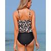imageHolipick High Waisted Tankini Swimsuits for Women Ruffle Tops with Tummy Control Bottom Two Piece Bathing SuitBlack Leopard