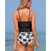 imageHolipick High Waisted Tankini Swimsuits for Women Ruffle Tops with Tummy Control Bottom Two Piece Bathing SuitBlack Palm