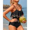 imageHolipick High Waisted Tankini Swimsuits for Women Ruffle Tops with Tummy Control Bottom Two Piece Bathing SuitBlack Tassel
