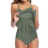 imageHolipick High Waisted Tankini Swimsuits for Women Ruffle Tops with Tummy Control Bottom Two Piece Bathing SuitGray Green