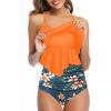 imageHolipick High Waisted Tankini Swimsuits for Women Ruffle Tops with Tummy Control Bottom Two Piece Bathing SuitOrange Flowers