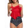 imageHolipick High Waisted Tankini Swimsuits for Women Ruffle Tops with Tummy Control Bottom Two Piece Bathing SuitRed Black Dot