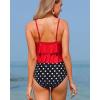 imageHolipick High Waisted Tankini Swimsuits for Women Ruffle Tops with Tummy Control Bottom Two Piece Bathing SuitRed Black Dot