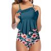 imageHolipick High Waisted Tankini Swimsuits for Women Ruffle Tops with Tummy Control Bottom Two Piece Bathing SuitTeal Flower
