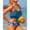 imageHolipick High Waisted Tankini Swimsuits for Women Ruffle Tops with Tummy Control Bottom Two Piece Bathing SuitTeal Flower