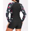 imageHolipick Long Sleeve Swimsuits for Women  3 Piece Rash Guard with Shorts Zipper SPF Swim Shirt with Built in BraBlack Floral