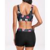 imageHolipick Long Sleeve Swimsuits for Women  3 Piece Rash Guard with Shorts Zipper SPF Swim Shirt with Built in BraBlack Floral