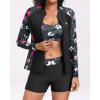 imageHolipick Long Sleeve Swimsuits for Women  3 Piece Rash Guard with Shorts Zipper SPF Swim Shirt with Built in BraBlack Floral