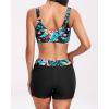 imageHolipick Long Sleeve Swimsuits for Women  3 Piece Rash Guard with Shorts Zipper SPF Swim Shirt with Built in BraBlue Floral