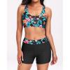 imageHolipick Long Sleeve Swimsuits for Women  3 Piece Rash Guard with Shorts Zipper SPF Swim Shirt with Built in BraBlue Floral