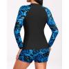 imageHolipick Long Sleeve Swimsuits for Women  3 Piece Rash Guard with Shorts Zipper SPF Swim Shirt with Built in BraBlue Leaves