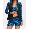 imageHolipick Long Sleeve Swimsuits for Women  3 Piece Rash Guard with Shorts Zipper SPF Swim Shirt with Built in BraBlue Leaves
