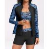 imageHolipick Long Sleeve Swimsuits for Women  3 Piece Rash Guard with Shorts Zipper SPF Swim Shirt with Built in BraBlue Paisley