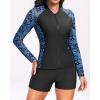 imageHolipick Long Sleeve Swimsuits for Women  3 Piece Rash Guard with Shorts Zipper SPF Swim Shirt with Built in BraBlue Paisley