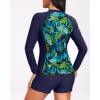 imageHolipick Long Sleeve Swimsuits for Women  3 Piece Rash Guard with Shorts Zipper SPF Swim Shirt with Built in BraBlue and Green Leaves
