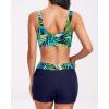 imageHolipick Long Sleeve Swimsuits for Women  3 Piece Rash Guard with Shorts Zipper SPF Swim Shirt with Built in BraBlue and Green Leaves