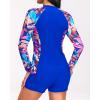 imageHolipick Long Sleeve Swimsuits for Women  3 Piece Rash Guard with Shorts Zipper SPF Swim Shirt with Built in BraColorful Leaves
