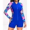 imageHolipick Long Sleeve Swimsuits for Women  3 Piece Rash Guard with Shorts Zipper SPF Swim Shirt with Built in BraColorful Leaves