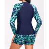 imageHolipick Long Sleeve Swimsuits for Women  3 Piece Rash Guard with Shorts Zipper SPF Swim Shirt with Built in BraGreen Leaves