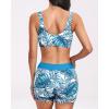 imageHolipick Long Sleeve Swimsuits for Women  3 Piece Rash Guard with Shorts Zipper SPF Swim Shirt with Built in BraLight Blue Leaves