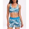 imageHolipick Long Sleeve Swimsuits for Women  3 Piece Rash Guard with Shorts Zipper SPF Swim Shirt with Built in BraLight Blue Leaves