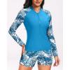 imageHolipick Long Sleeve Swimsuits for Women  3 Piece Rash Guard with Shorts Zipper SPF Swim Shirt with Built in BraLight Blue Leaves