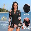 imageHolipick Long Sleeve Swimsuits for Women  3 Piece Rash Guard with Shorts Zipper SPF Swim Shirt with Built in BraOrange Floral