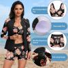 imageHolipick Long Sleeve Swimsuits for Women  3 Piece Rash Guard with Shorts Zipper SPF Swim Shirt with Built in BraOrange Floral