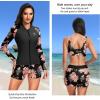 imageHolipick Long Sleeve Swimsuits for Women  3 Piece Rash Guard with Shorts Zipper SPF Swim Shirt with Built in BraOrange Floral