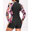 imageHolipick Long Sleeve Swimsuits for Women  3 Piece Rash Guard with Shorts Zipper SPF Swim Shirt with Built in BraPink Floral