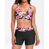 imageHolipick Long Sleeve Swimsuits for Women  3 Piece Rash Guard with Shorts Zipper SPF Swim Shirt with Built in BraPink Floral