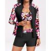 imageHolipick Long Sleeve Swimsuits for Women  3 Piece Rash Guard with Shorts Zipper SPF Swim Shirt with Built in BraPink Floral