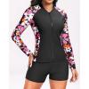 imageHolipick Long Sleeve Swimsuits for Women  3 Piece Rash Guard with Shorts Zipper SPF Swim Shirt with Built in BraPink Floral
