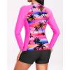 imageHolipick Long Sleeve Swimsuits for Women  3 Piece Rash Guard with Shorts Zipper SPF Swim Shirt with Built in BraPink Palm Tree