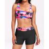 imageHolipick Long Sleeve Swimsuits for Women  3 Piece Rash Guard with Shorts Zipper SPF Swim Shirt with Built in BraPink Palm Tree